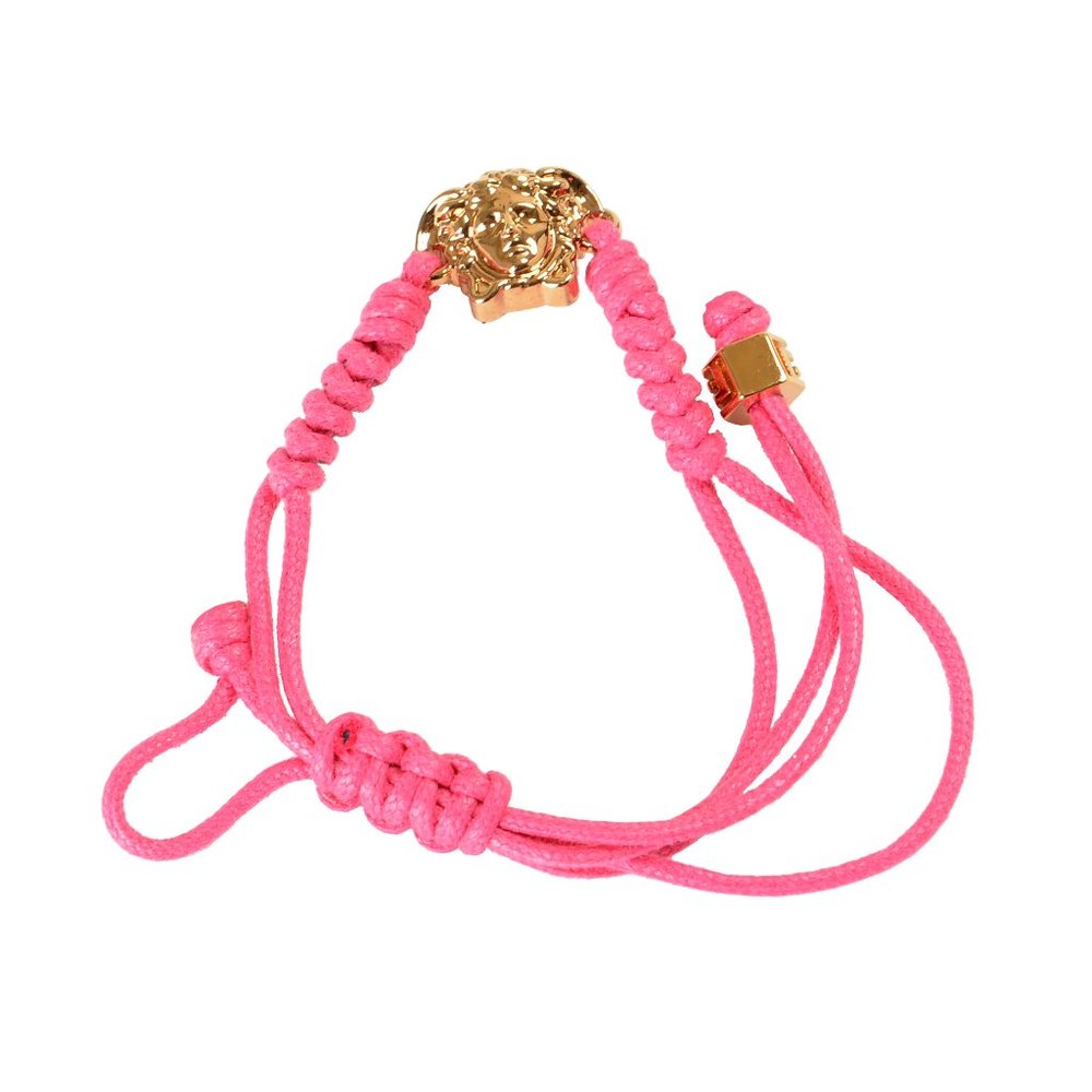 Versace Pink Canvas Gold Color Medusa Head Bracelet